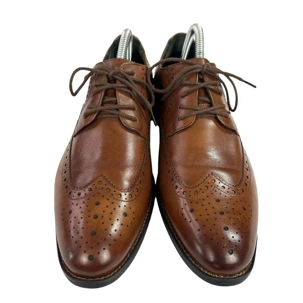 Stacy Adams Garrison Wingtip Oxford Brogue Leather Dress Shoes Cognac Formal 7.5